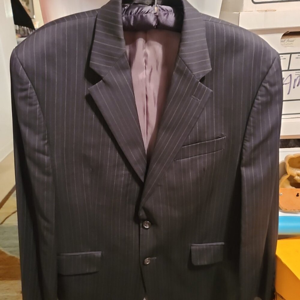 Vintage Ralph Lauren Black, White, Dark Blue Pinstripe Sportscoat Size 42S